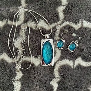 Silver and Turquoise Necklace & Earring Set